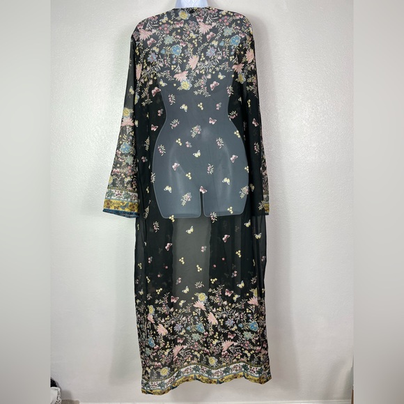 Floral Black Butterflies Sheer Maxi Kimono Coverup Cardigan size 5XL - Picture 7 of 9